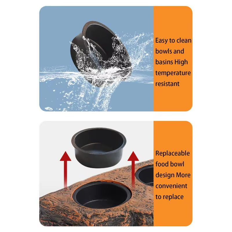 Reptile Food Dish 2 Cups Rock Lizard Water Bowl Aquarium Decoration Small Turtle Habitat Animal Feeding Table Feeder Tray