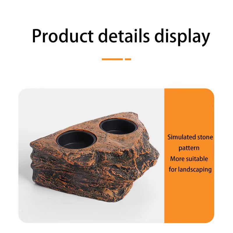Reptile Food Dish 2 Cups Rock Lizard Water Bowl Aquarium Decoration Small Turtle Habitat Animal Feeding Table Feeder Tray