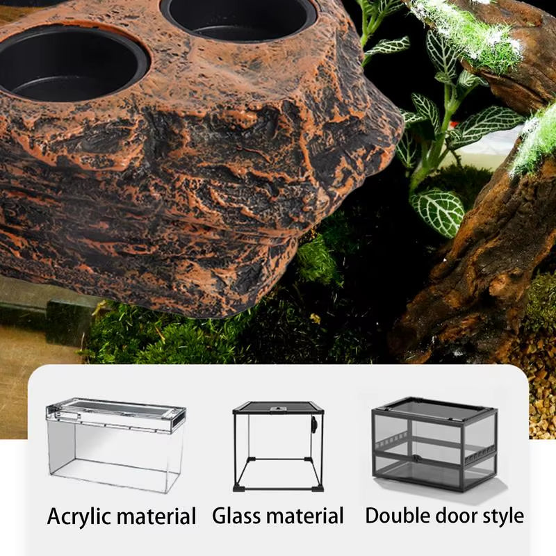 Reptile Food Dish 2 Cups Rock Lizard Water Bowl Aquarium Decoration Small Turtle Habitat Animal Feeding Table Feeder Tray