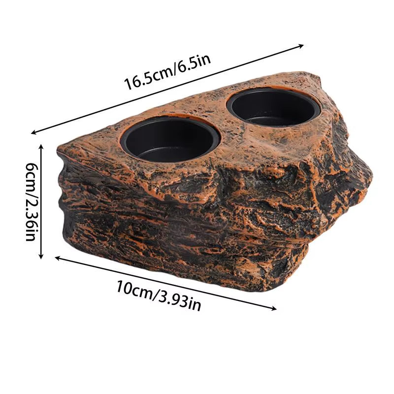 Reptile Food Dish 2 Cups Rock Lizard Water Bowl Aquarium Decoration Small Turtle Habitat Animal Feeding Table Feeder Tray