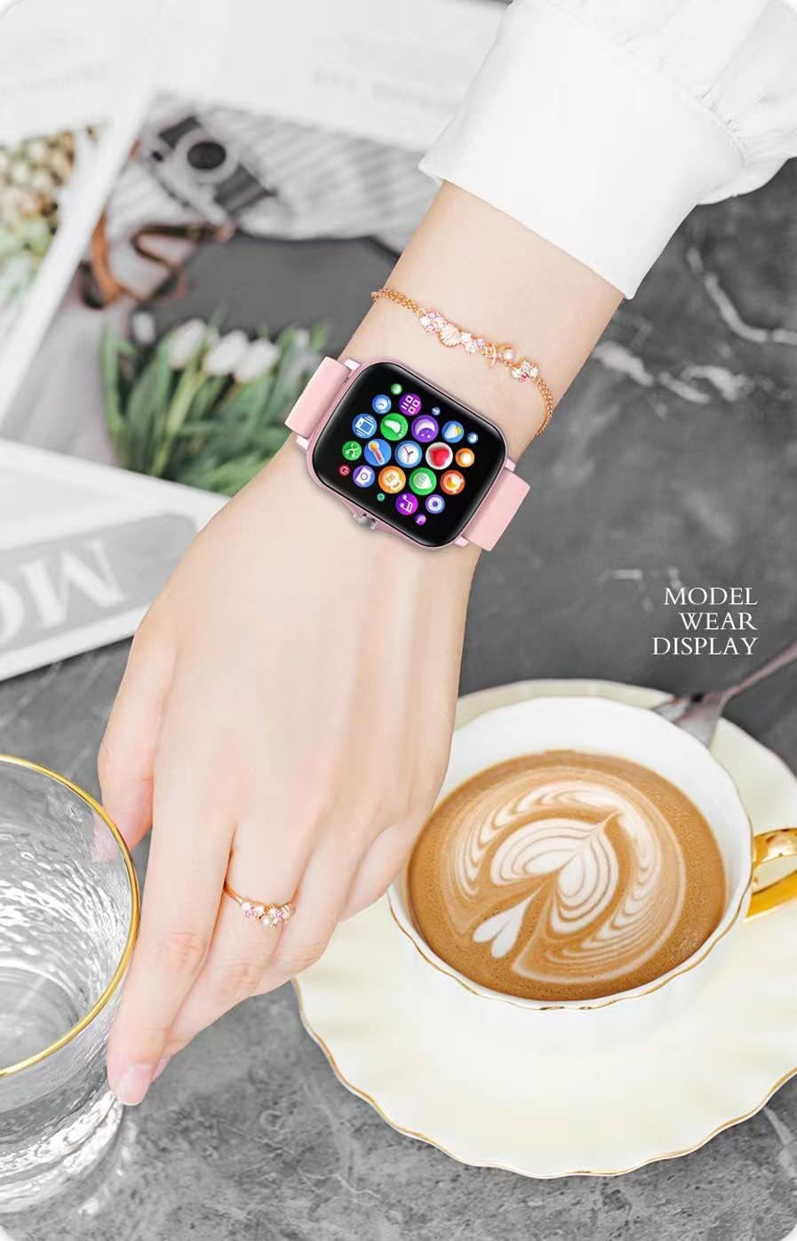 Smart Fitness Tracker Watch for Android/Ios - IP68 Waterproof, Heart Rate/Blood Oxygen/Sleep Monitoring, 8 Sports Modes, Breath Training, Weather Updates - 1.69-Inch Display for Men and Women