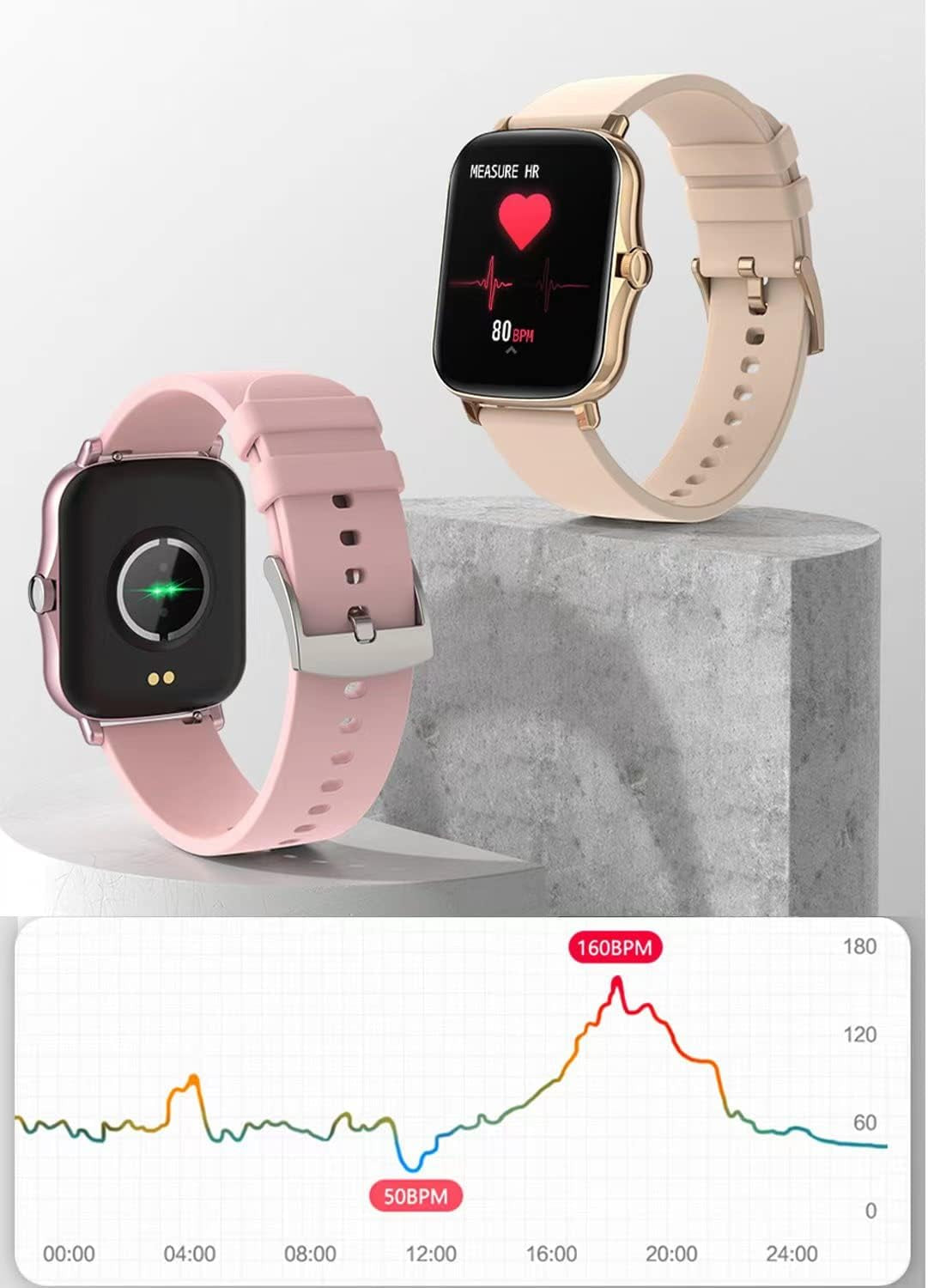 Smart Fitness Tracker Watch for Android/Ios - IP68 Waterproof, Heart Rate/Blood Oxygen/Sleep Monitoring, 8 Sports Modes, Breath Training, Weather Updates - 1.69-Inch Display for Men and Women