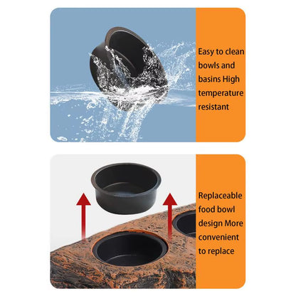 Reptile Food Dish 2 Cups Rock Lizard Water Bowl Aquarium Decoration Small Turtle Habitat Animal Feeding Table Feeder Tray